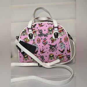 NWT Ed Hardy Pink and White Old School Tattoo Bowler Satchel Bag